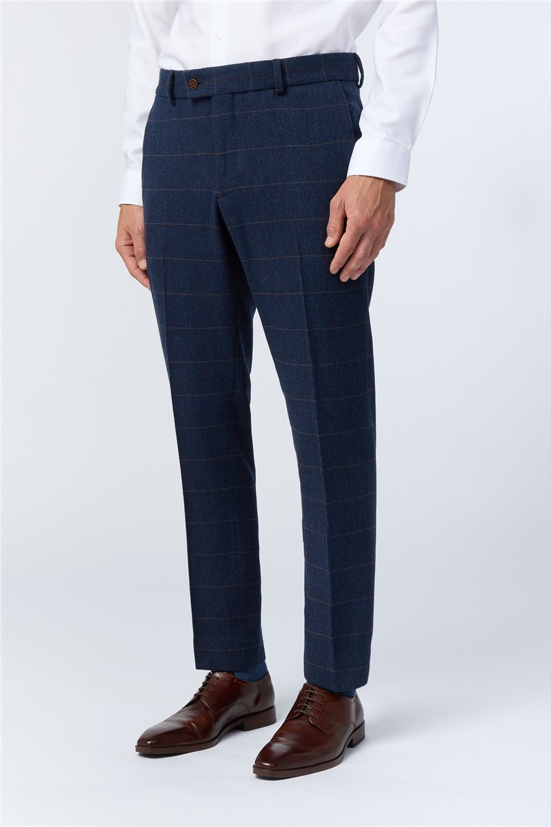  Tailored Fit Ezra Blue Check Trousers