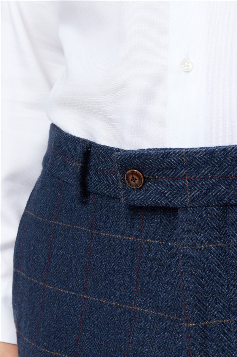  Tailored Fit Ezra Blue Check Trousers
