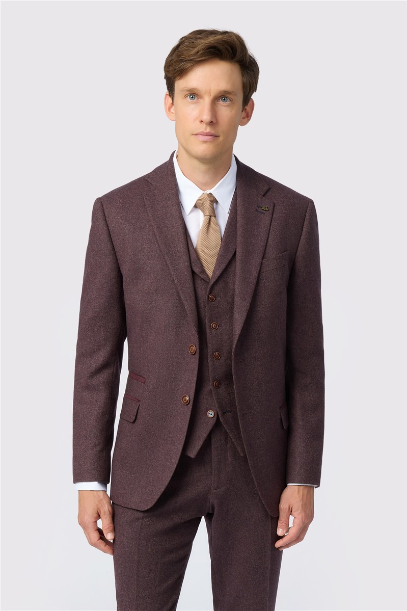  Slim Fit Mulberry Herringbone Tweed Trousers
