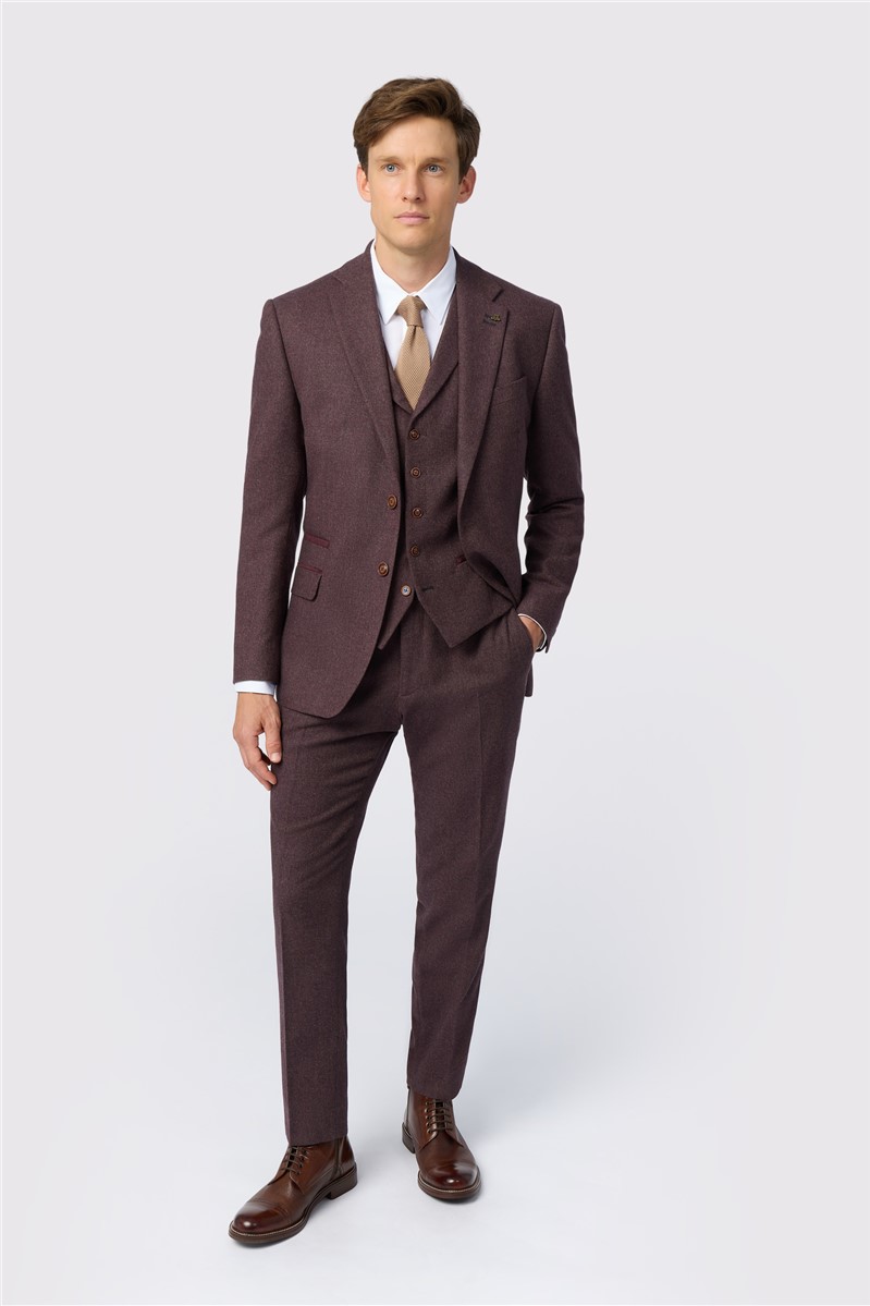  Slim Fit Mulberry Herringbone Tweed Trousers