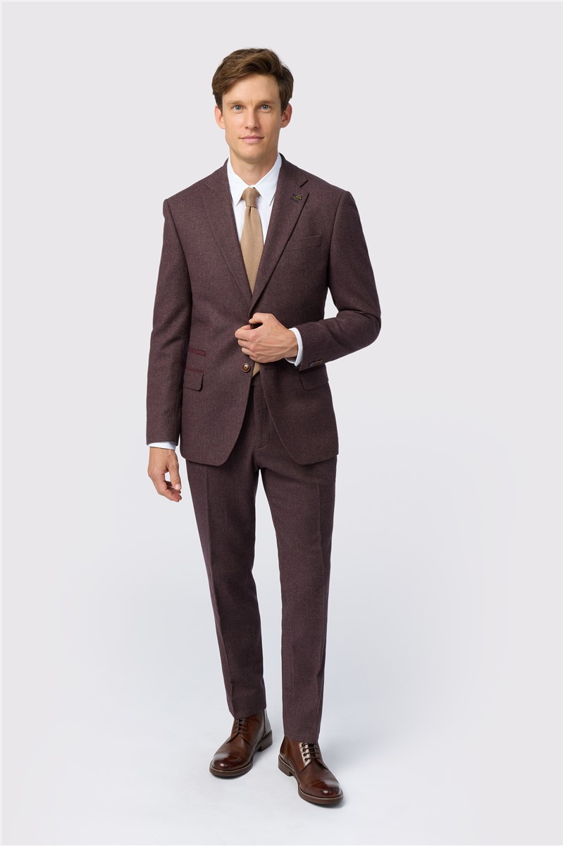  Slim Fit Mulberry Herringbone Tweed Trousers