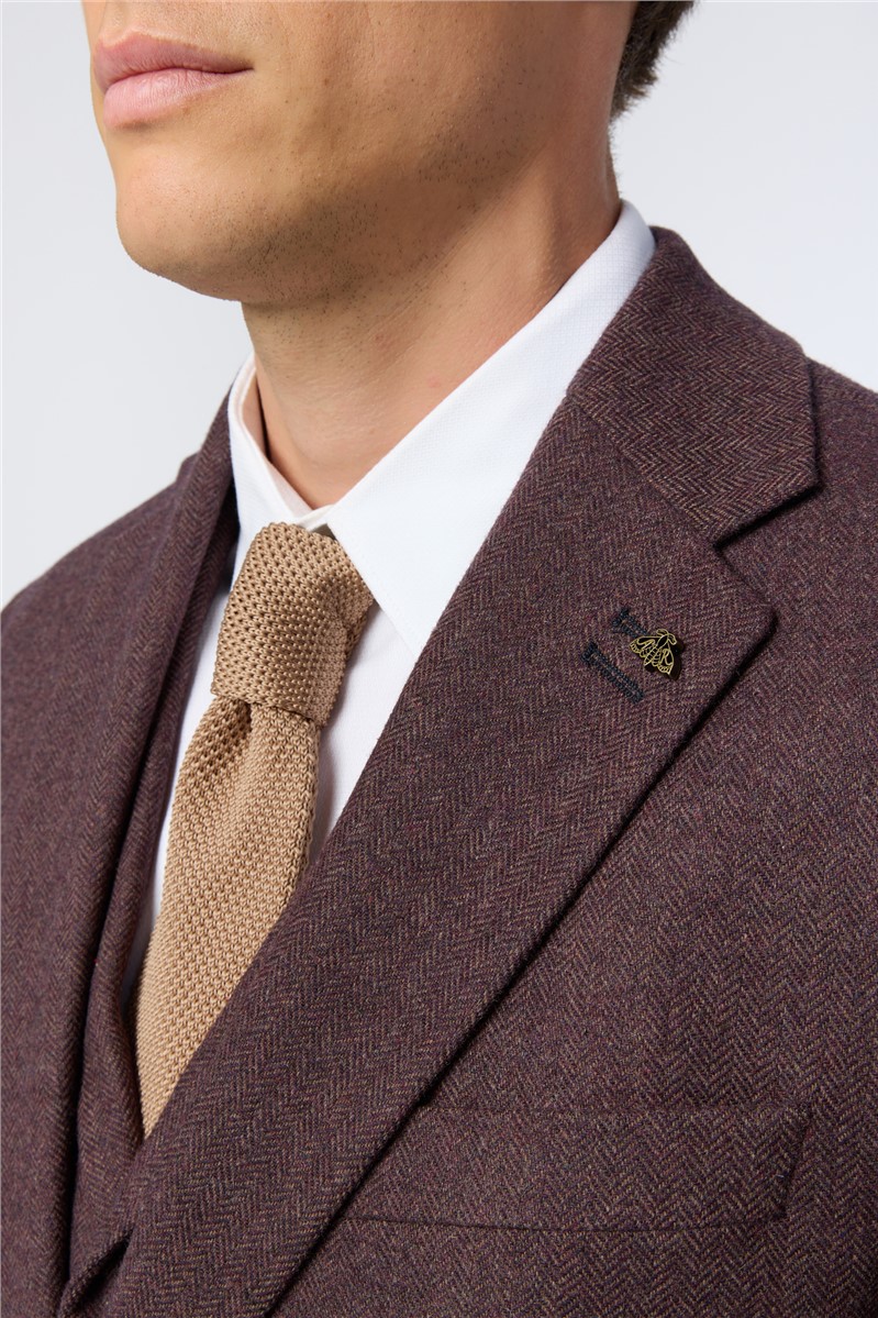  Slim Fit Mulberry Herringbone Tweed Trousers
