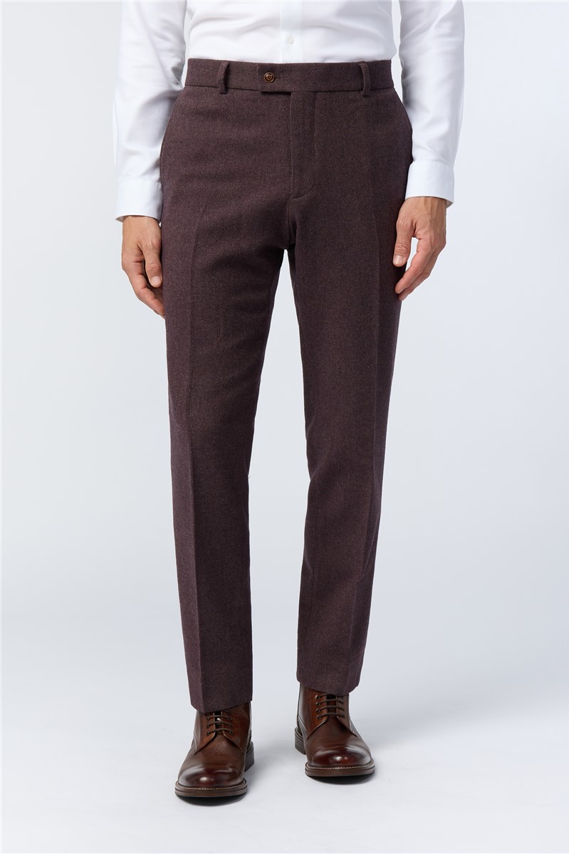  Slim Fit Mulberry Herringbone Tweed Trousers