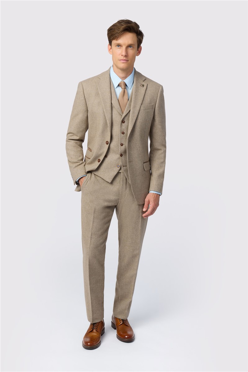  Slim Fit Camel Herringbone Tweed Suit