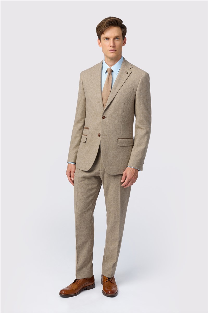  Slim Fit Camel Herringbone Tweed Suit