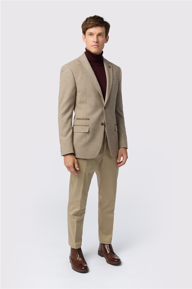  Slim Fit Camel Herringbone Tweed Suit