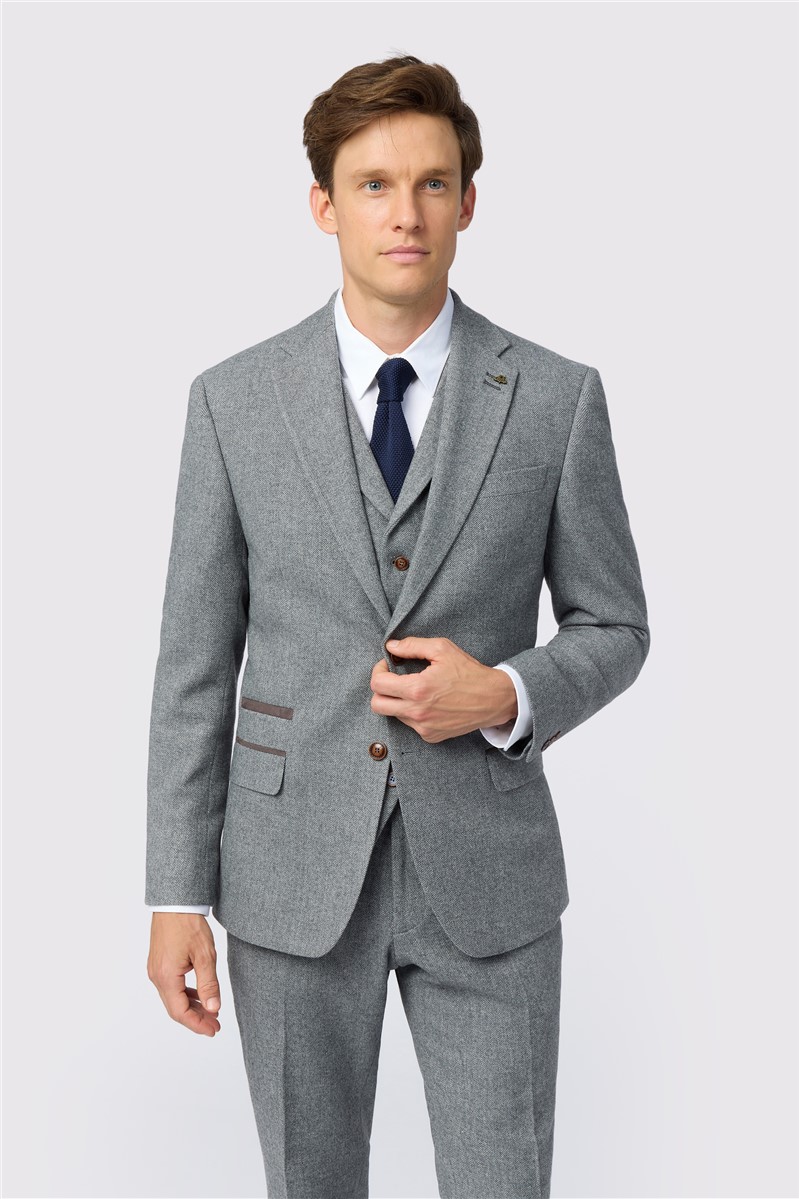  Slim Fit Grey Herringbone Tweed Suit