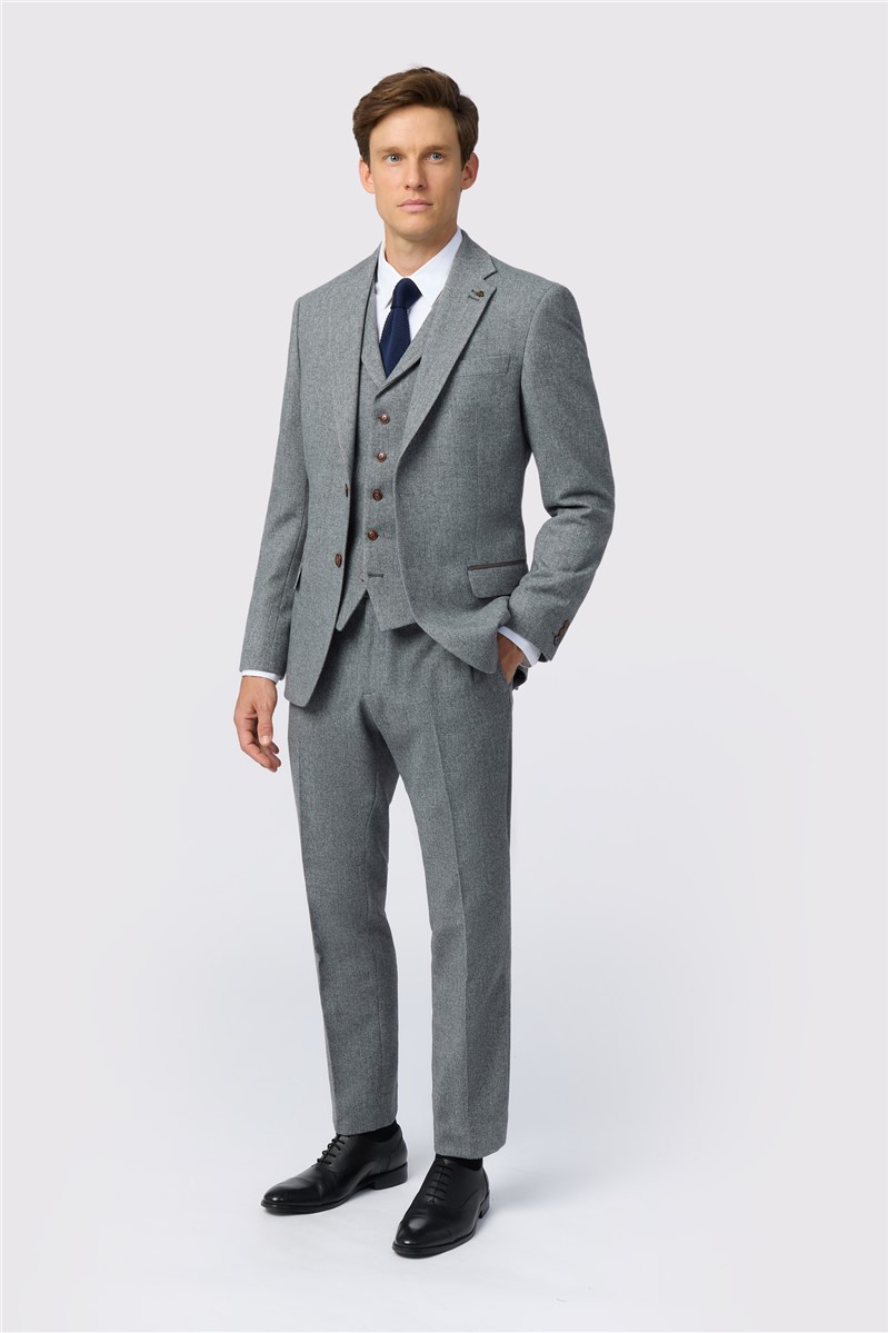  Slim Fit Grey Herringbone Tweed Suit