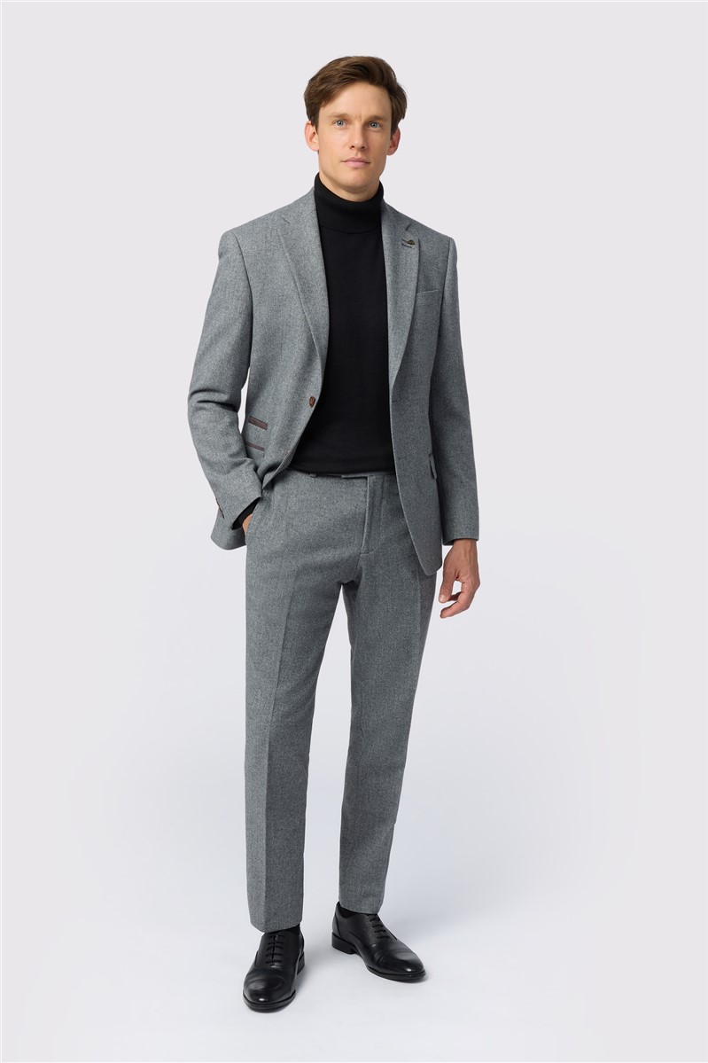  Slim Fit Grey Herringbone Tweed Suit