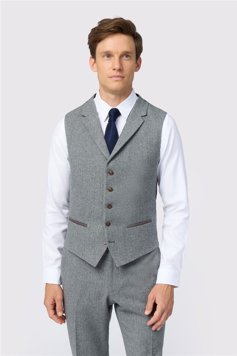  Slim Fit Grey Herringbone Tweed Suit