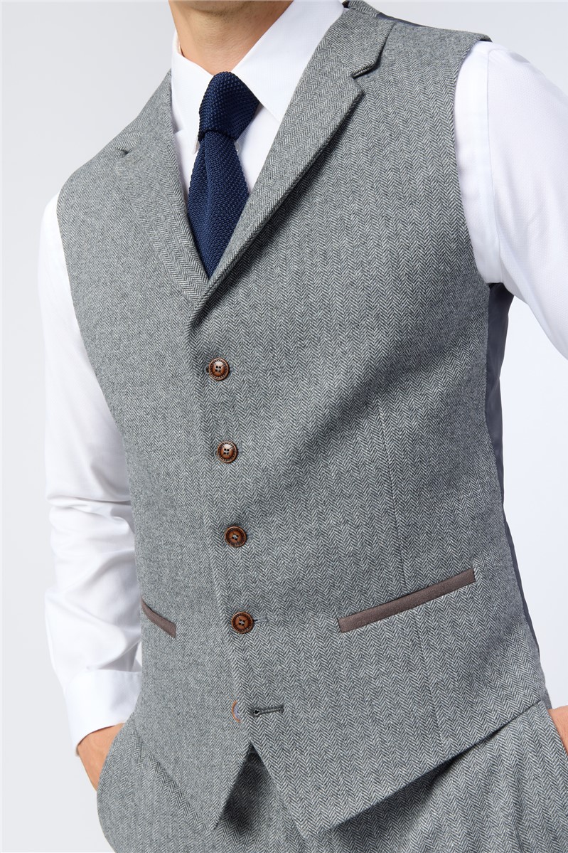  Slim Fit Grey Herringbone Tweed Suit
