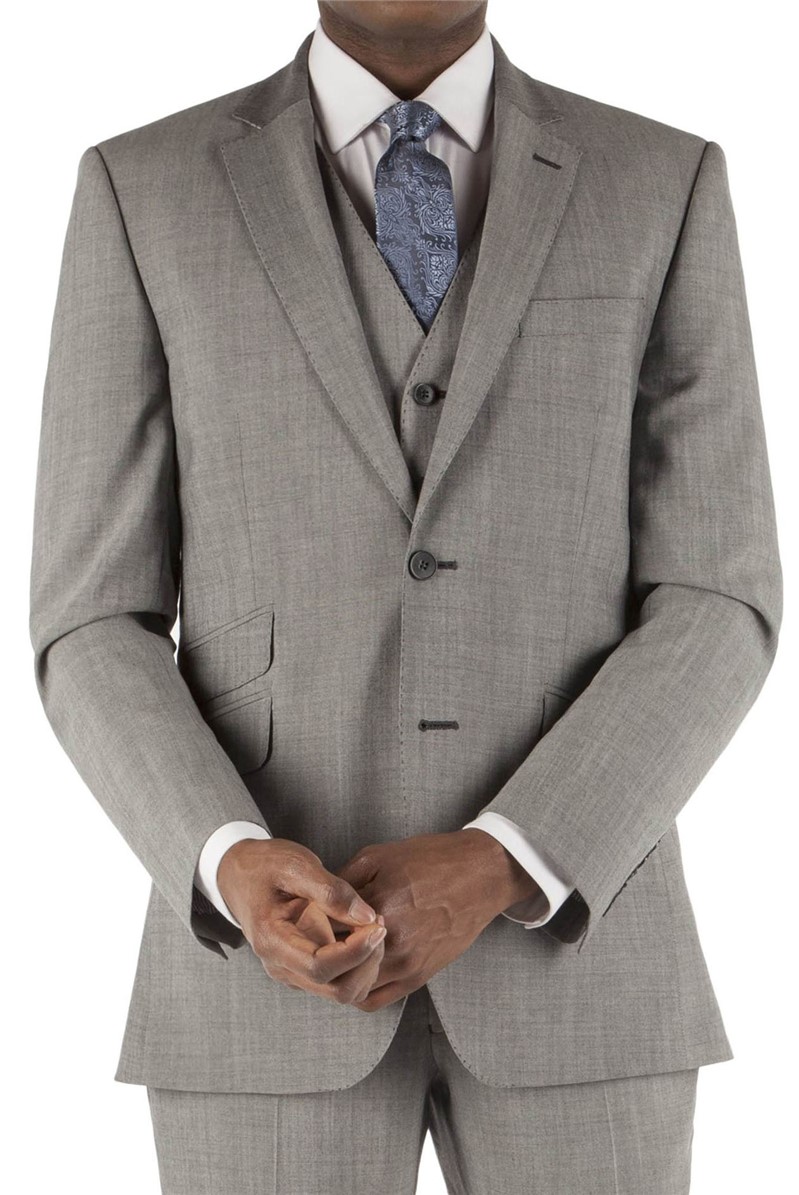  Silver Grey Cross Panama Tailored Fit Suit Jacket