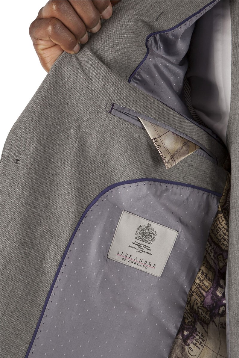  Silver Grey Cross Panama Tailored Fit Suit Jacket