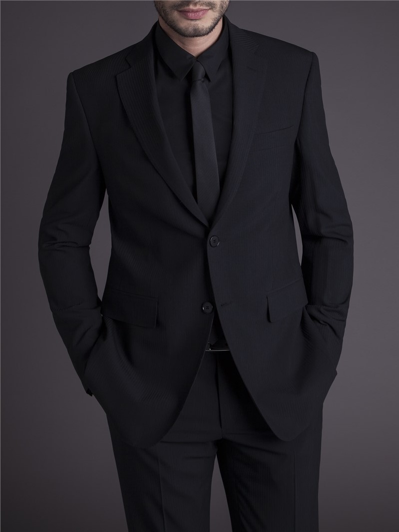  Black Shadow Stripe Tailored Fit Suit