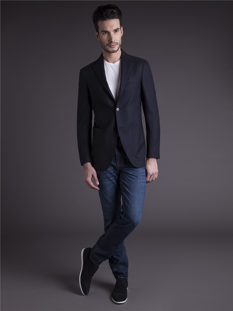  100% Wool Tailored Fit Navy Blazer