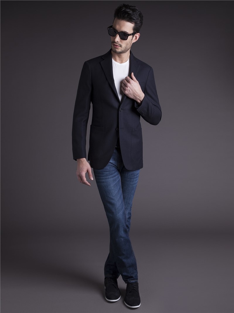  100% Wool Tailored Fit Navy Blazer