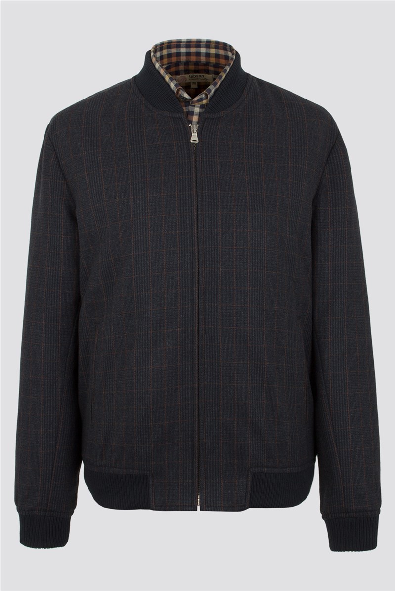  Navy Check Bomber Jacket