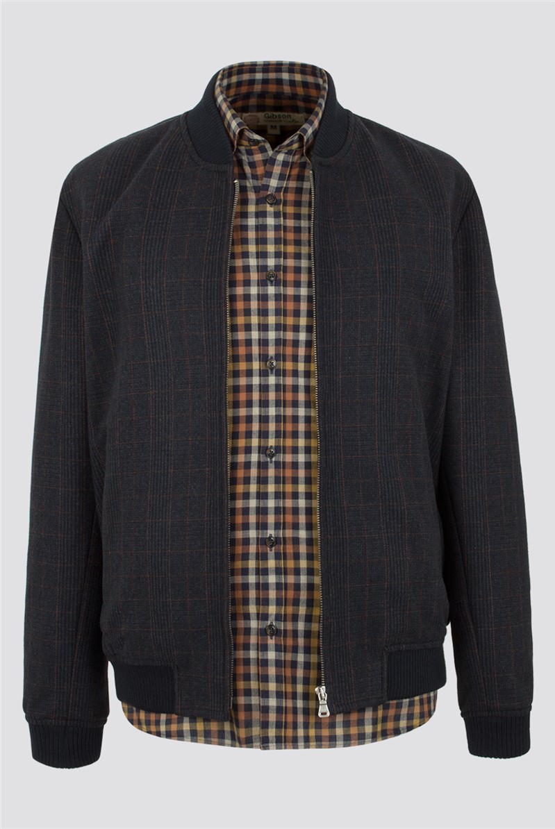  Navy Check Bomber Jacket