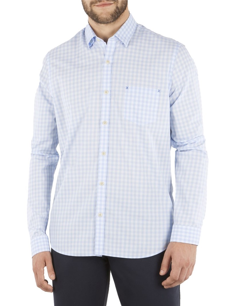 Gibson London Pale Blue Gingham Long Sleeve Shirt