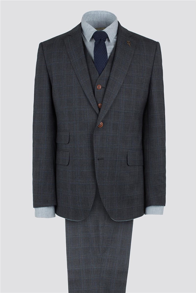 Gibson London Charcoal Checked Men's Waistcoat Suit Direct