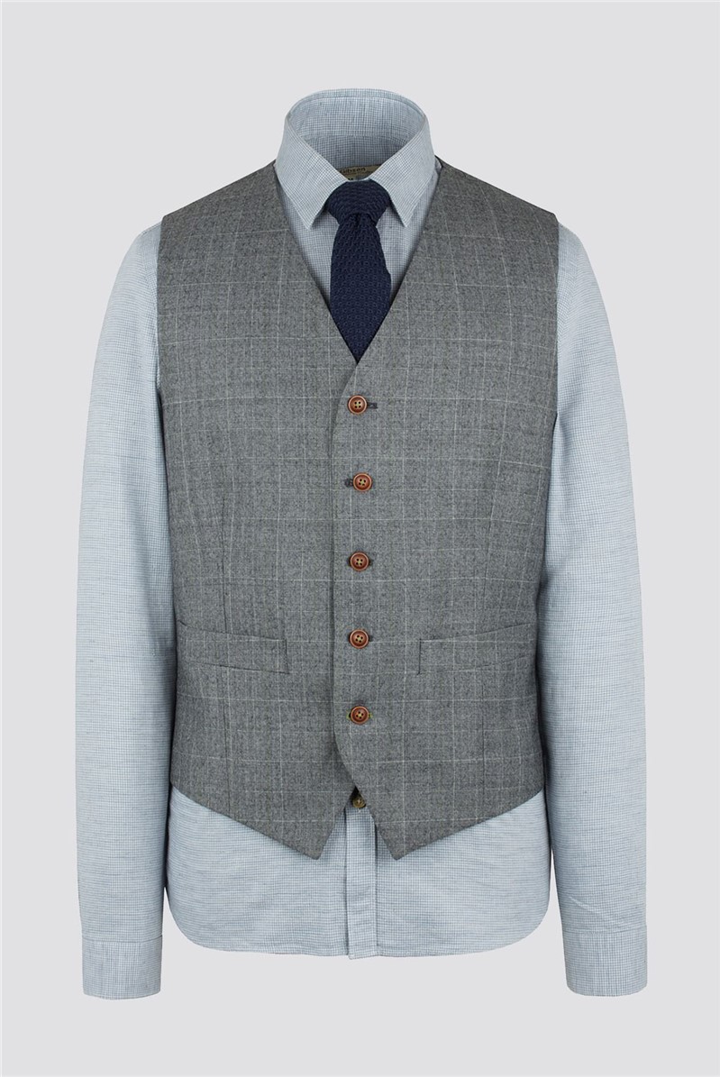 Gibson London | Grey & Lime Checked Waistcoat | Suit Direct