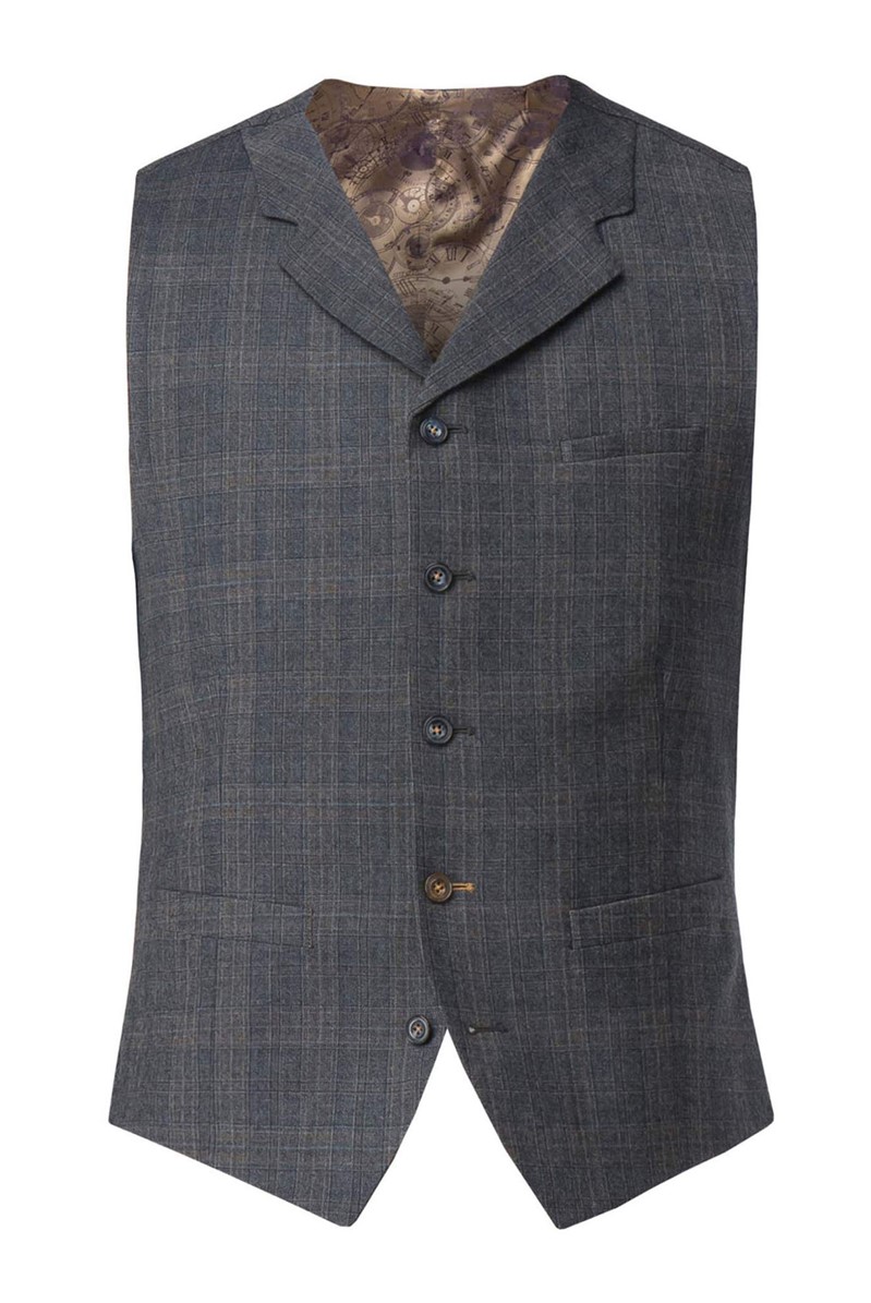 Gibson London Blue And Grey Checked Waistcoat Suit Direct