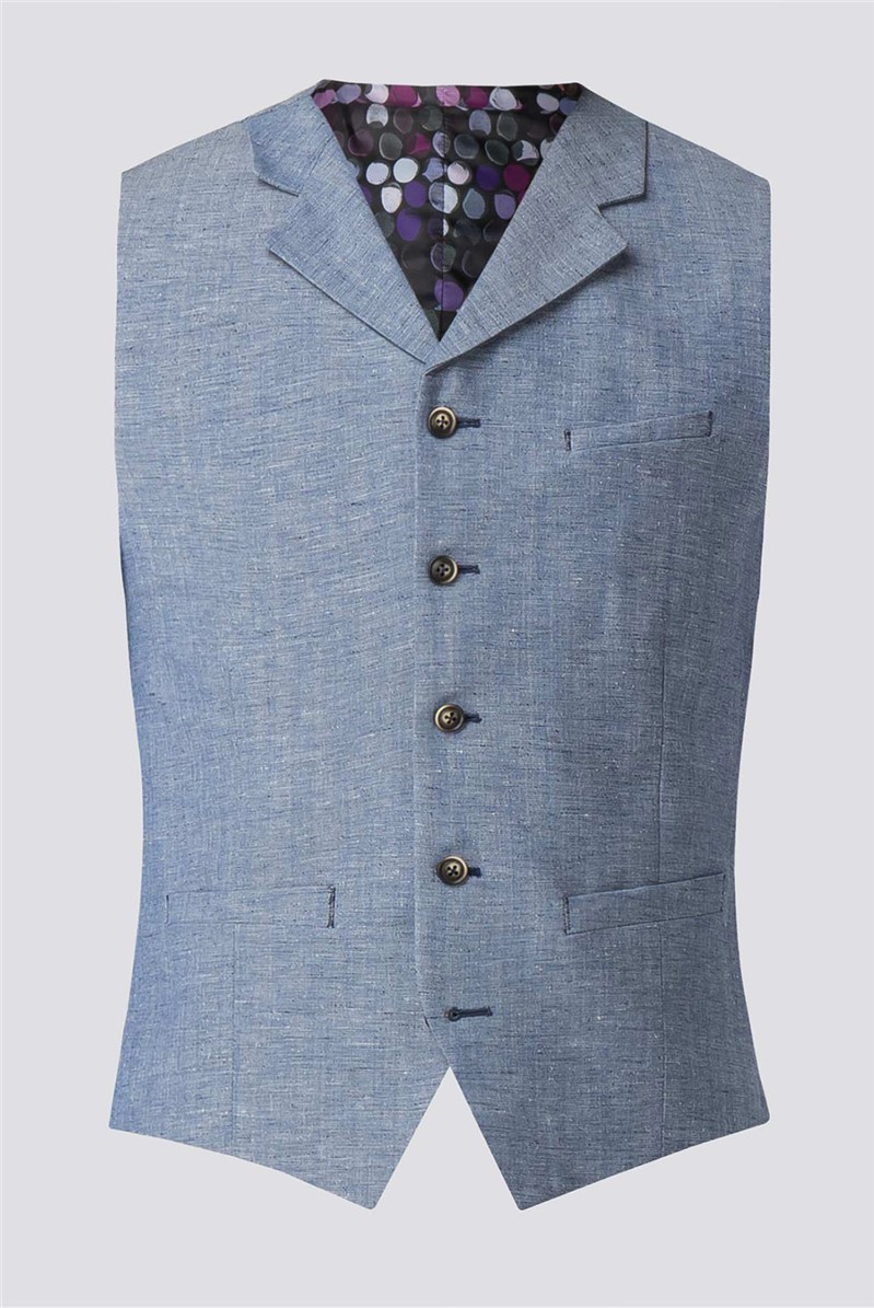  Pale Blue Waistcoat  With Linen Flec