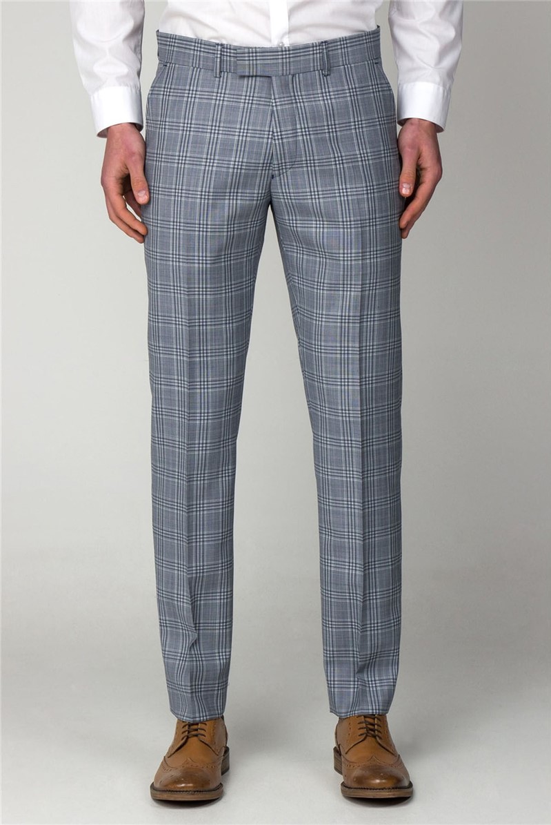 Gibson London Blue Check Wool Blend Suit Trousers