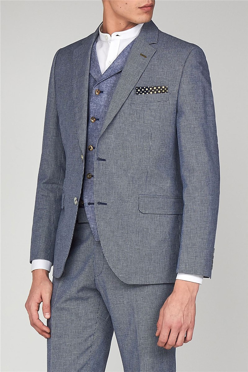 navy micro check suit