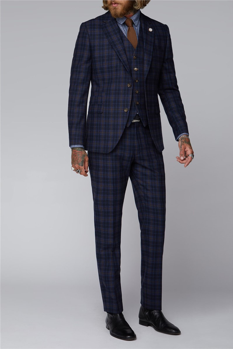  Blue and Brown Tartan Check Jacket