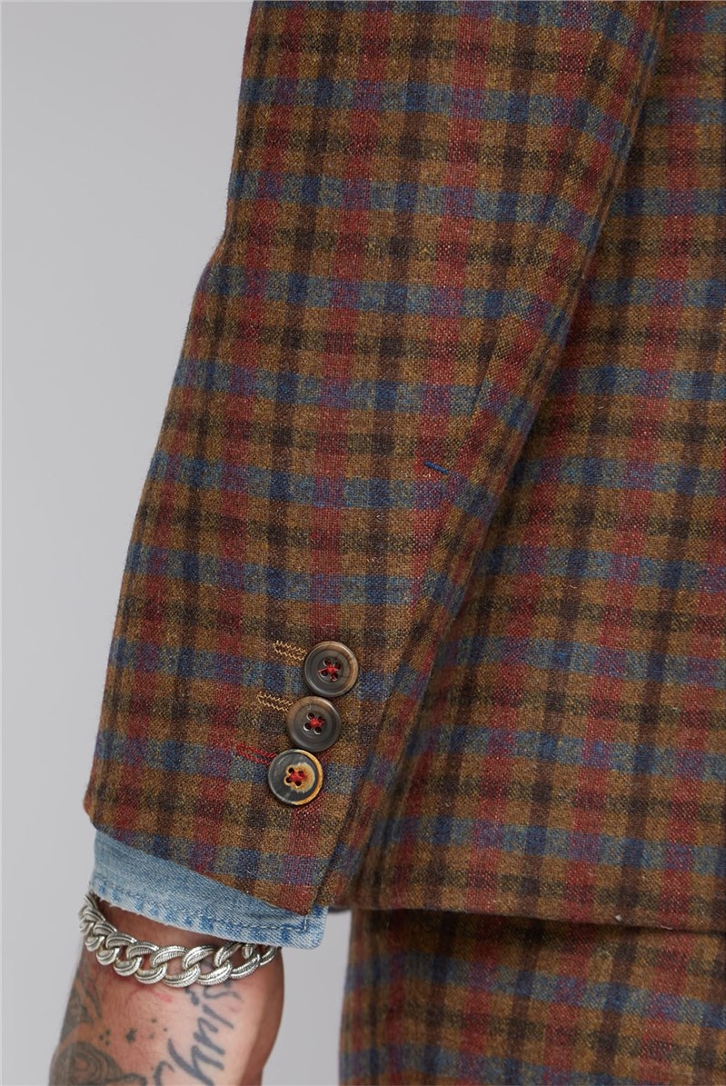  Tan, Teal and Orange Check Waistcoat