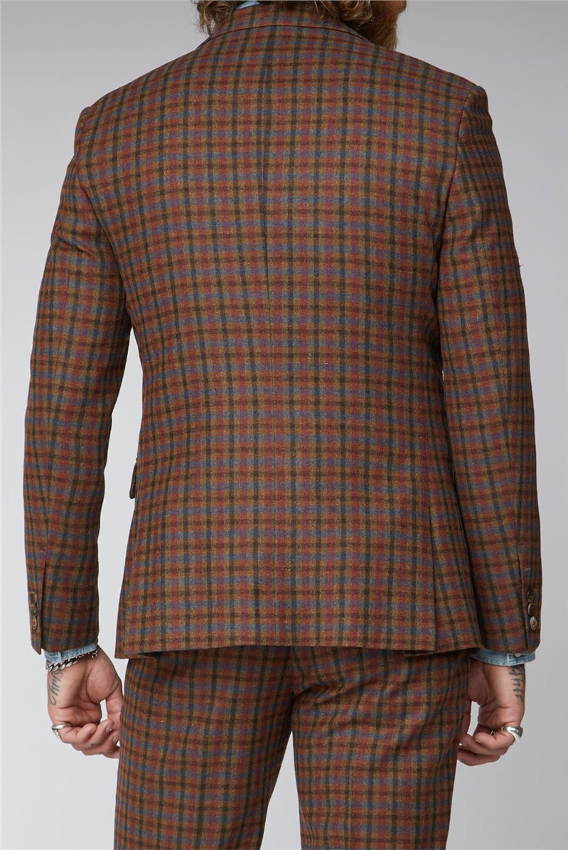  Tan, Teal and Orange Check Waistcoat