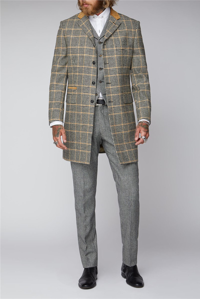  Gold, Black and Ecru Check Overcoat