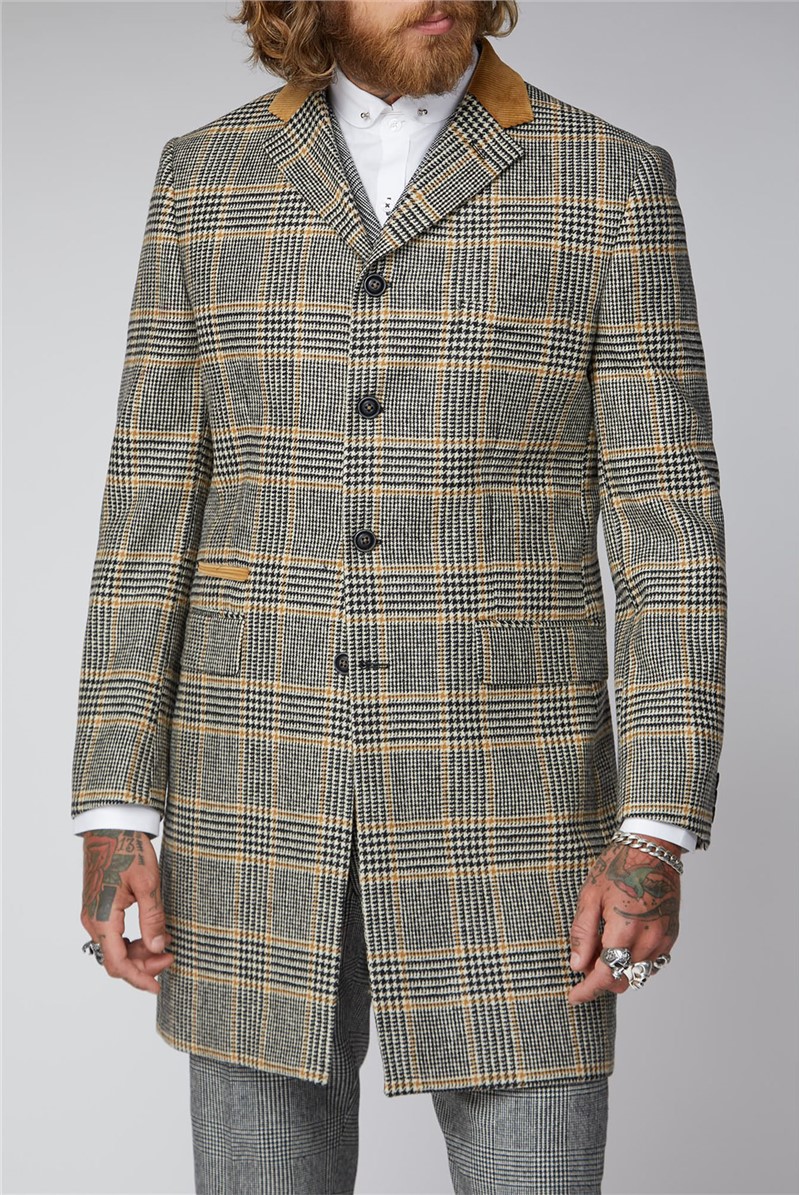  Gold, Black and Ecru Check Overcoat