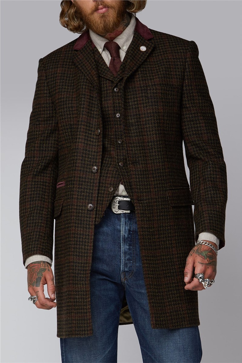  Brown Dogtooth with Red Check Overcoat