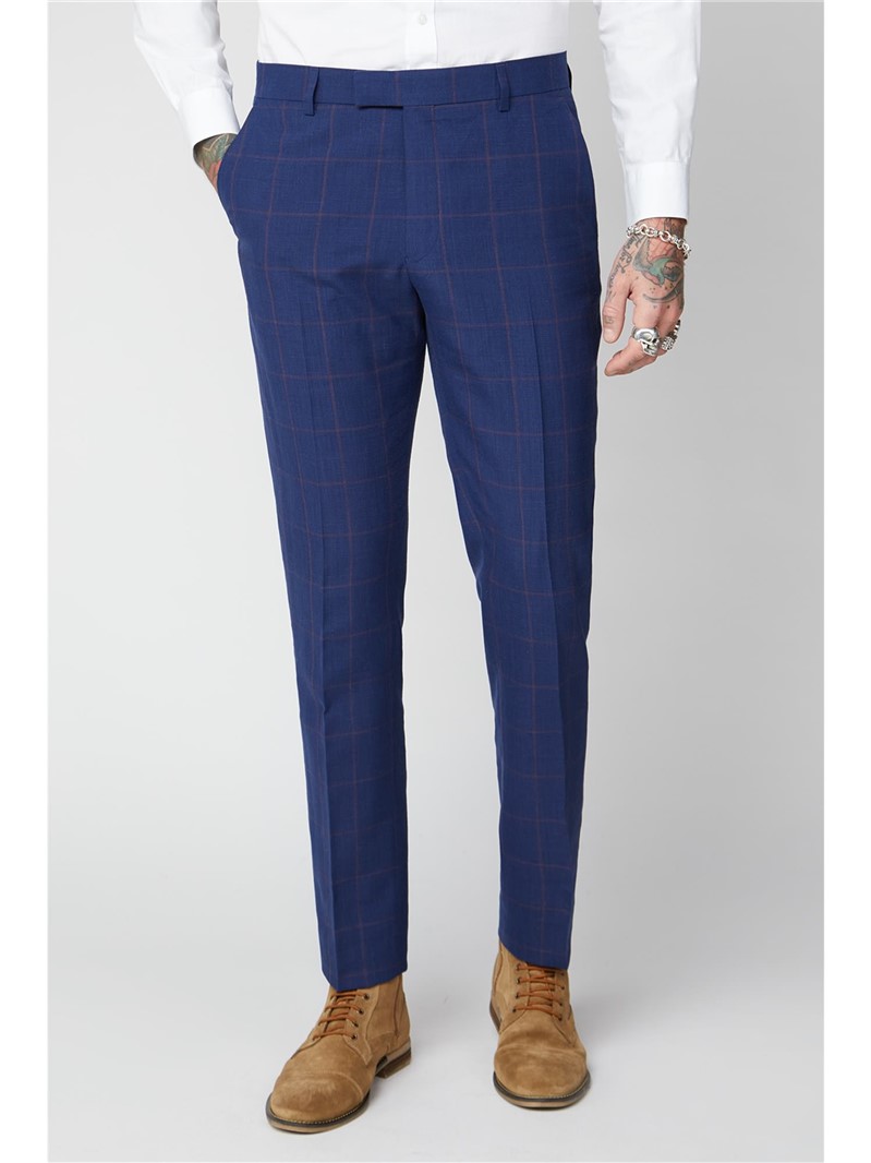  Navy & Burgundy Checked Trousers