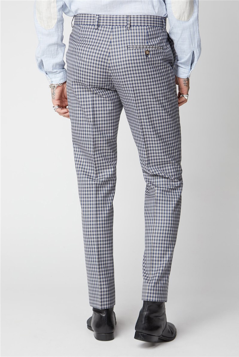  Blue & Navy Checked Trousers