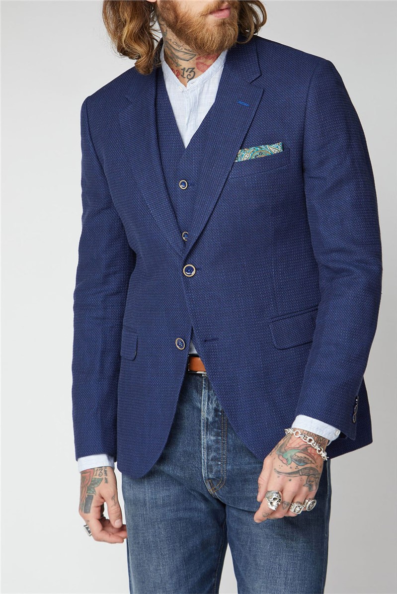  Gibson Blue Textured Waistcoat