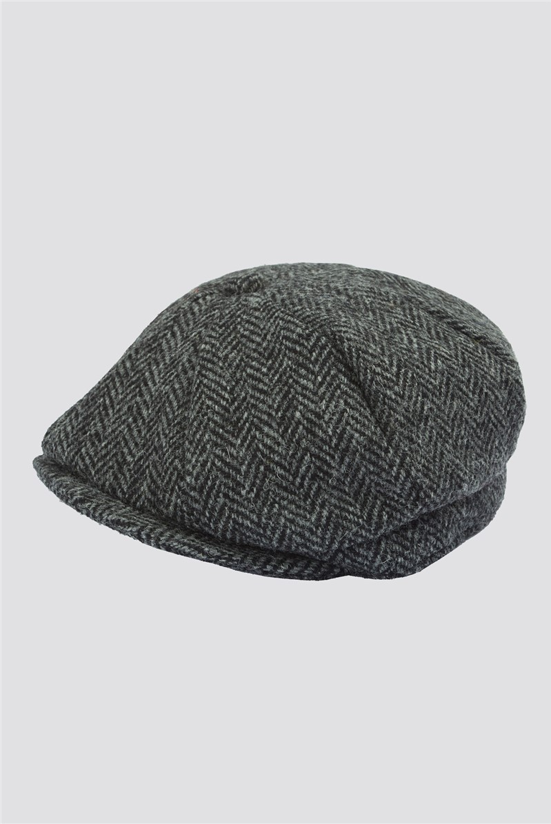  Grey Harris Tweed Baker Boy Hat