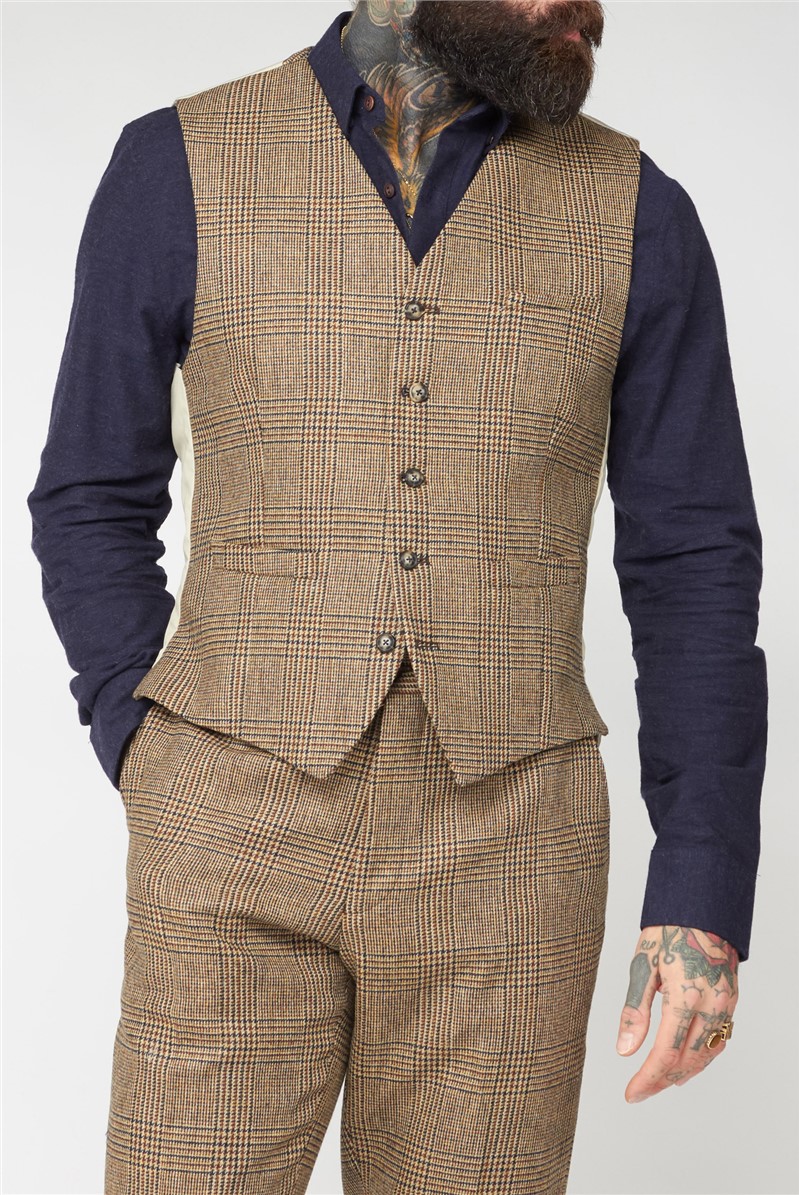  Slim Fit Fawn Glen Check Waistcoat