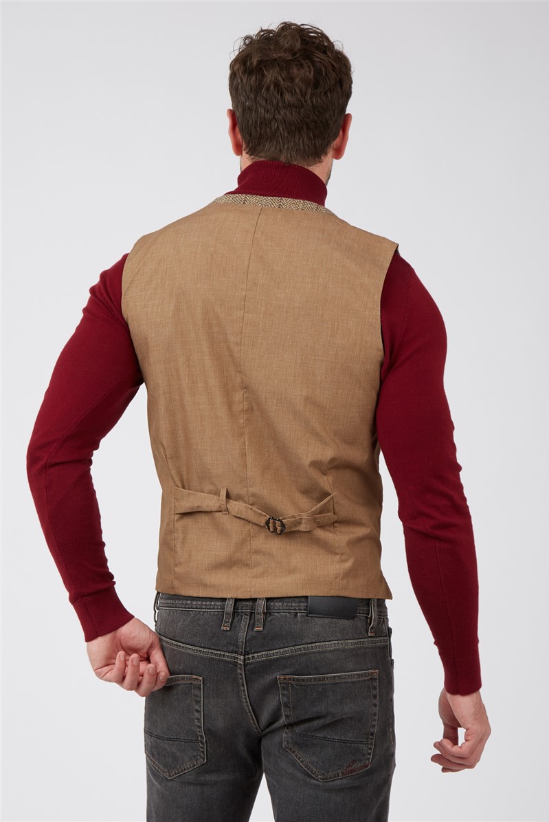 Gibson London Men's Gold Herringbone Waistcoat Suit Direct