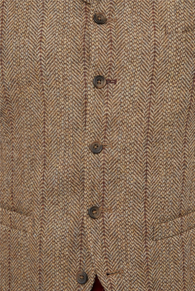 Gibson London Men's Gold Herringbone Waistcoat Suit Direct