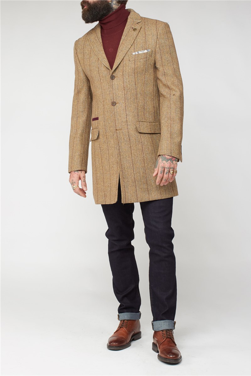 Gibson London Gold Herringbone Texture Coat SuitDirect.co.uk