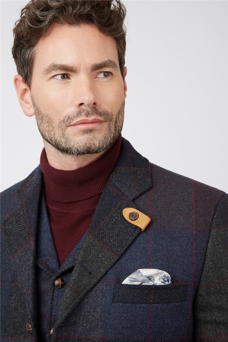 Gibson London Tailored Fit Navy Large Check Jacket