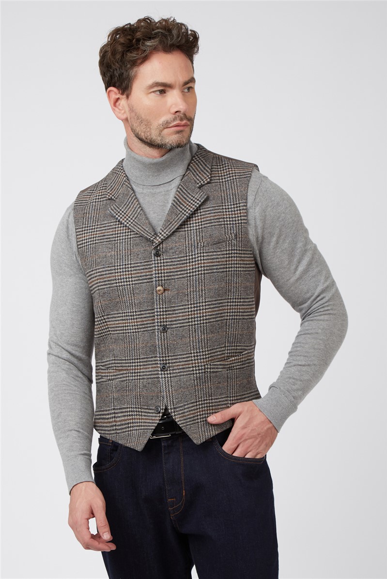  Fawn Large Multicheck Waistcoat