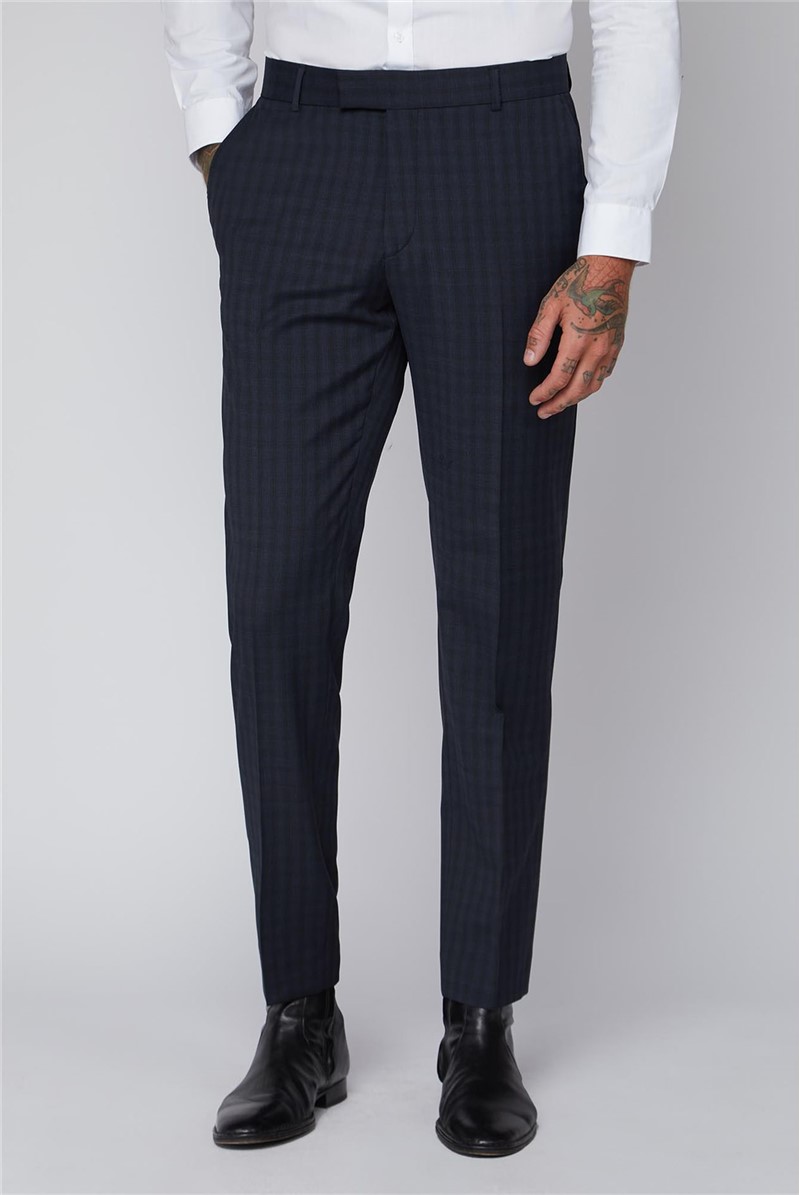 Blue Checked Slim Fit Trousers