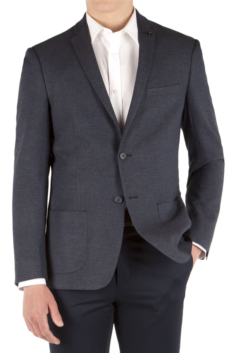 Limehaus navy textured slim fit formal jacket