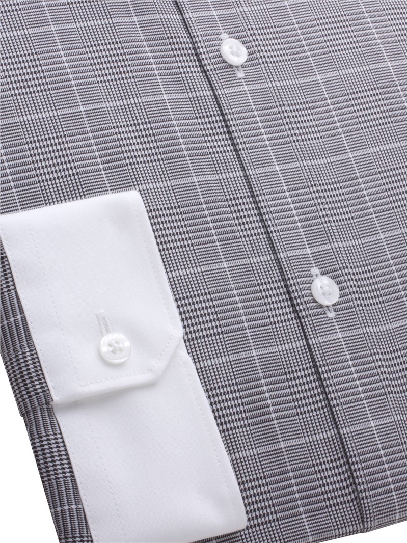  Black Prince of Wales Check Shirt with White Collar and Cuffs