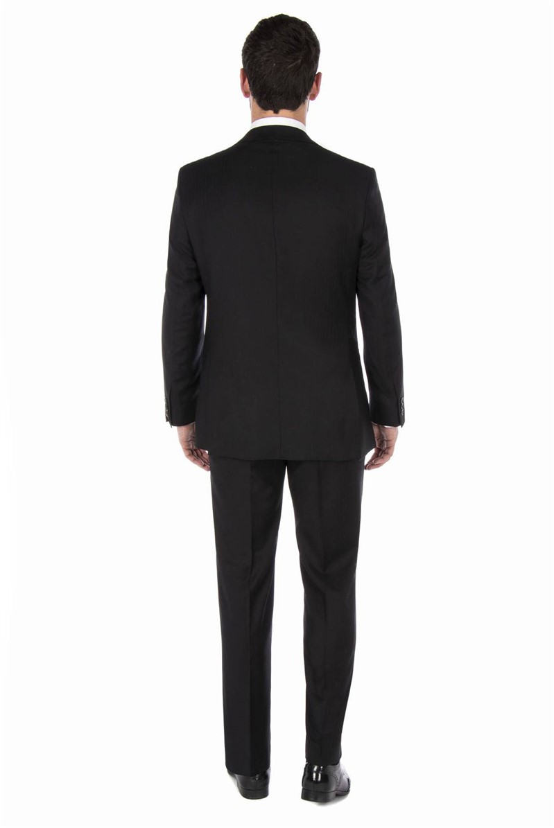 The Label | Black Herringbone Suit | Suit Direct