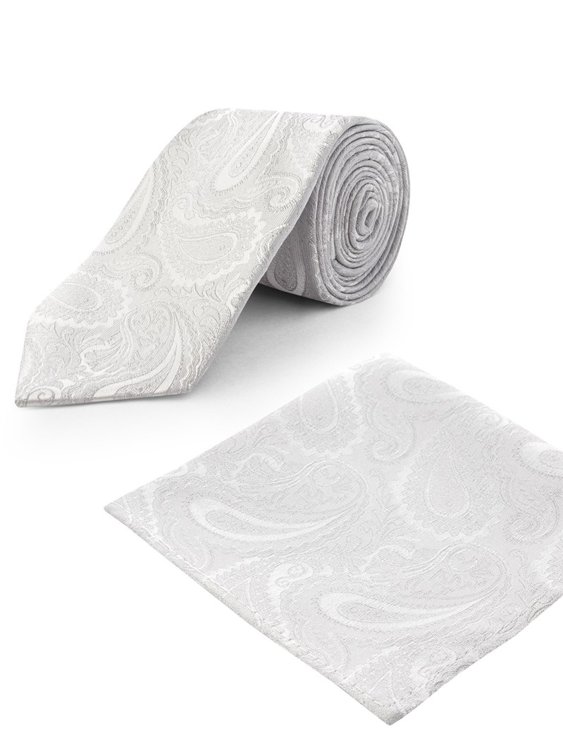 Occasions Silver Paisley Jacquard Tie and Pocket Square Set